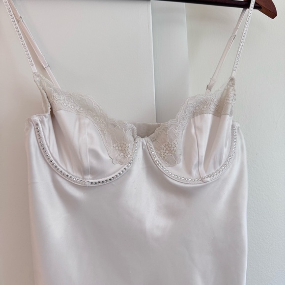 Victoria Secret Satin Bridal Slip Dress with Rhinestone sparkles and lace cups - Picture 2 of 8